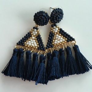 Blue Tri Tassel Earrings
